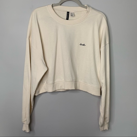 Women’s new H&M cream cropped pullover crewneck sweater size XL - Picture 1 of 6